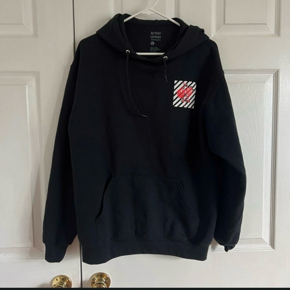 Artist Union - Black Hoodie with Red Rose Design - Picture 2 of 5